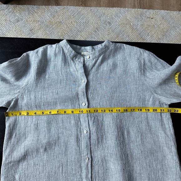 Striped Organic Linen Crinkle Classic Collar Shirt Size S-M - Picture 7 of 10